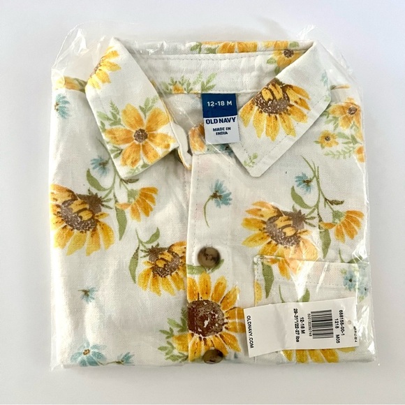 Old Navy Toddler Linen Blend Shirt Short Sleeve Sunflower Print 12-18 Months - Picture 5 of 5